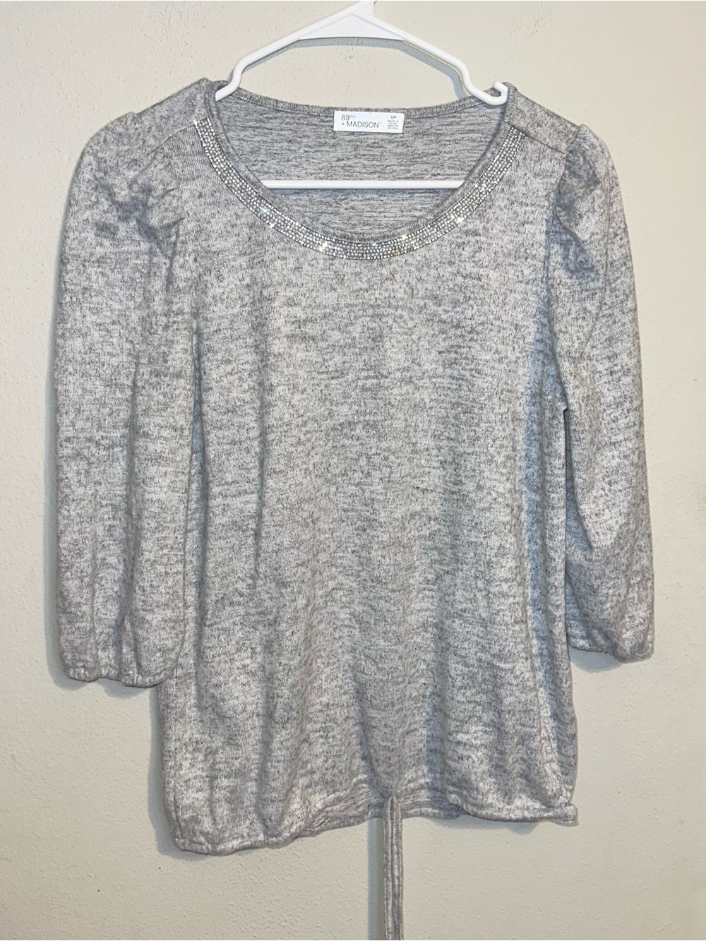 89th & Madison Silver Gray Knit Top with Beaded Neckline